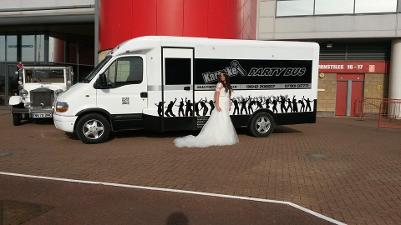  Vintage wedding car and Party bus hire Newcastle, karaoke party bus hire Middlesbrough and the North East